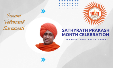 Swami Vedanand ji at the Sathyrath Prakash month celebration at Mahebourg Arya Samaj
