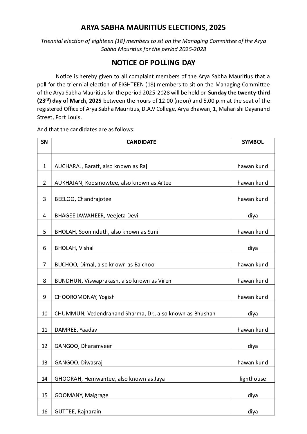 Notice of Polling Day